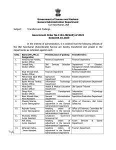 Transfers and Postings in Jammu and Kashmir, General Administration Department