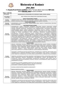 KU 3rd Semester Date Sheet Regular/Fresh Private candidates