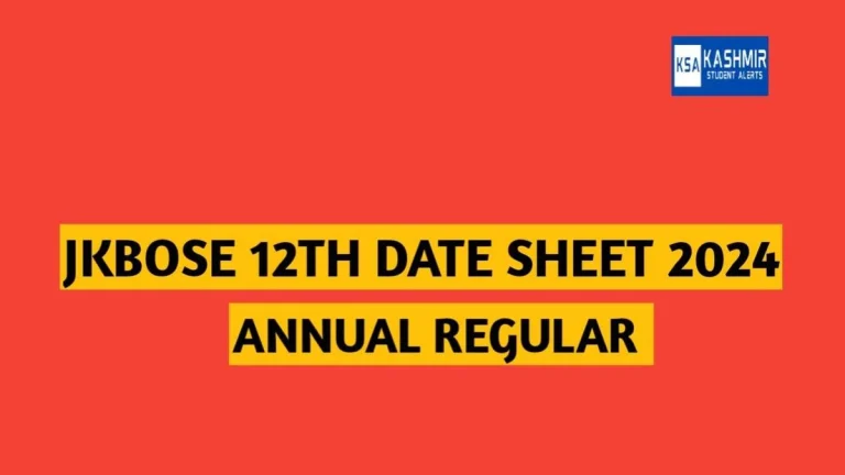 JKBOSE 12th Date Sheet 2024 Annual Regular Jammu Kashmir