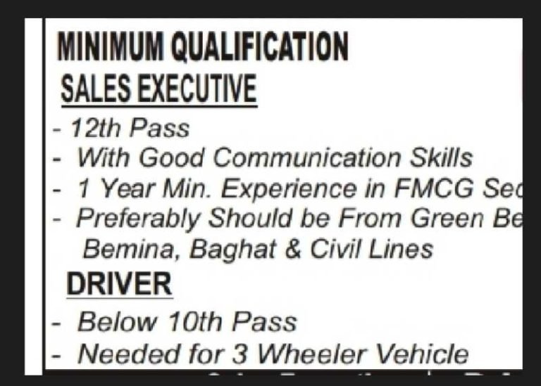 8th Pass Driver and Sales Executive Jobs Recruitment 2023 Apply here