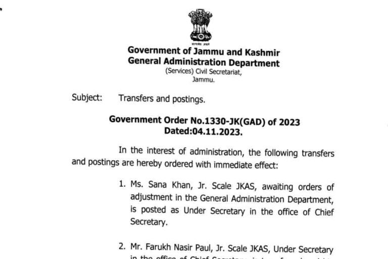 Transfers and postings JKAS Officers, read order here