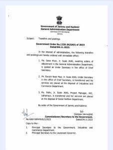 Transfers and postings JKAS Officers