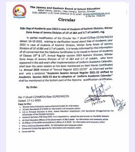 JKBOSE Important notification for class 10th and class 12th, Check Here