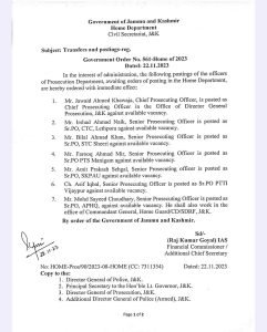 Transfers and Postings in Prosecution Department