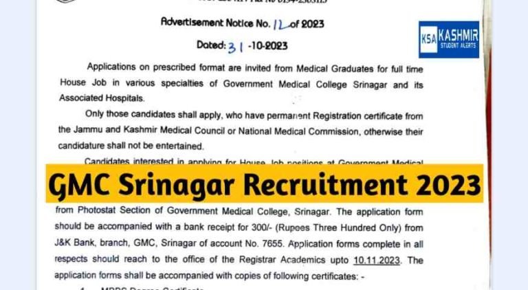 GMC Srinagar Recruitment 2023 Check Eligibility, Last Date, Application form