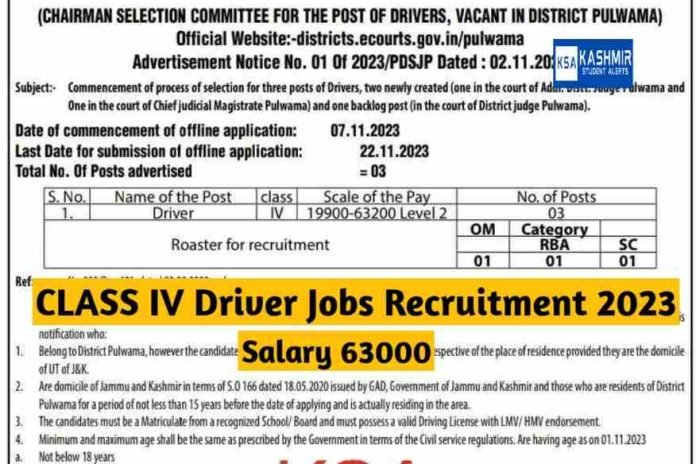 CLASS IV Driver Jobs Recruitment 2023