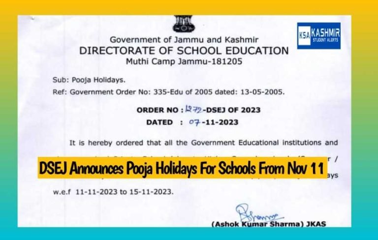 DSEJ Announces Pooja Holidays For Schools From November 11