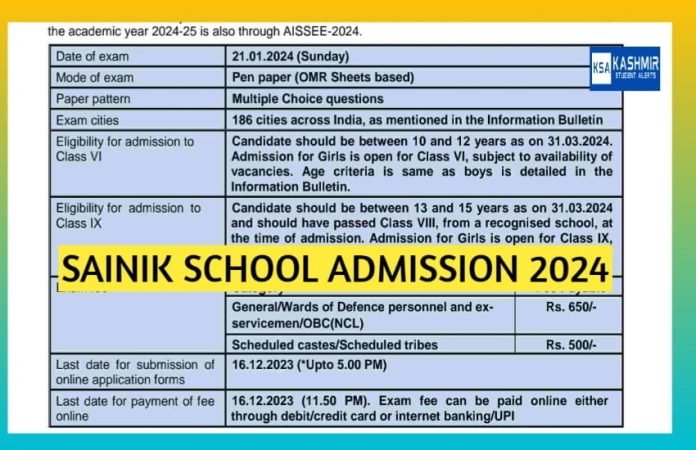 Sainik School Admission 2024: Explore AISSEE Dates and Eligibility for Class 6 & 9