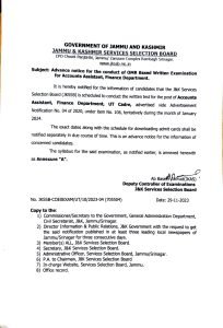 JKSSB Announces OMR Based Written Examination for Accounts Assistant in Finance Department