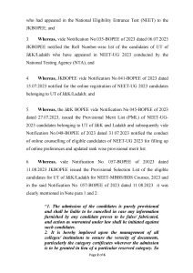 JKBOPEE NEET UG Provisional Selection list for admission to the MBBS/BDS Courses