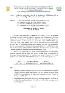 JKBOPEE counselling (Physical) for admission to B.Ed Course-2023