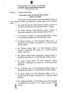 Transfers and Postings of Chief Education Officers and equivalent