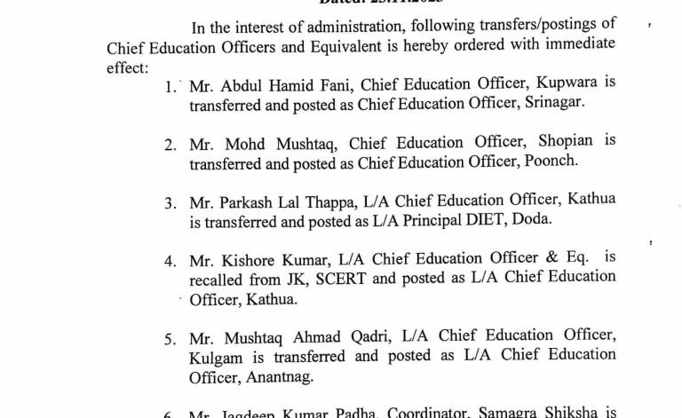 Transfers and Postings of Chief Education Officers and equivalent, Read Order Here