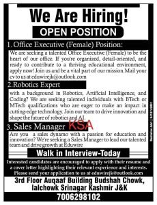 Office Executive and Sales Manager Recruitment 2023 Apply here