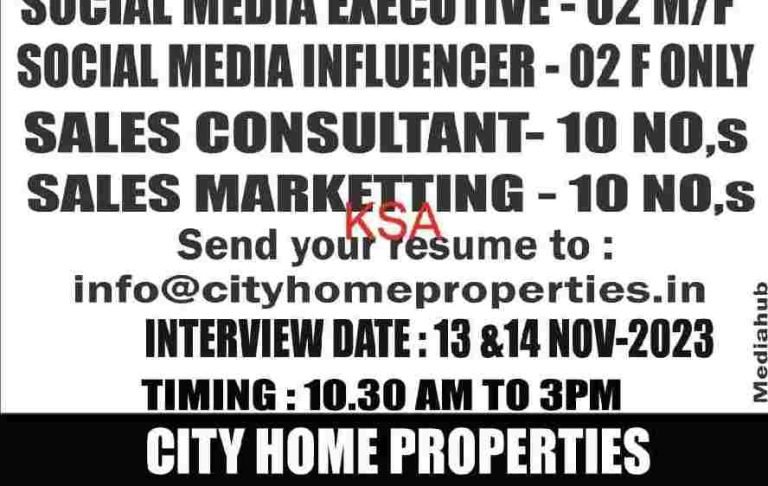 City Home Properties Jobs for 24 various vacancies Apply Online