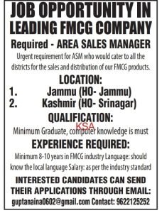 FMCG Hiring Area Sales