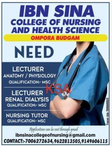 Job Opportunities at IBN SINA College of Nursing and Health Science, Ompora Budgam