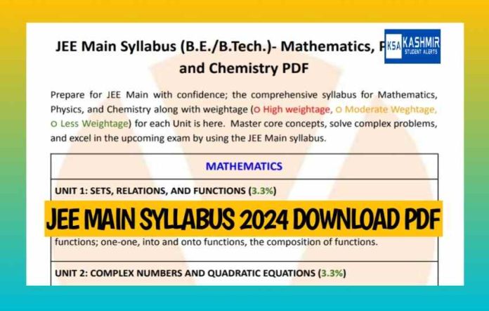 JEE Main Syllabus 2024 Download PDF Physics, Math, Chemistry @jeemain ...