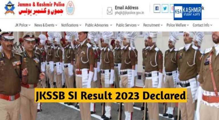 JKSSB SI Result 2023 Declared Download PDF Link @jkssb.nic.in