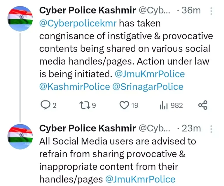 Social Media Users in Kashmir Warned by Cyber Police: Avoid Posting Provocative or Inappropriate Content