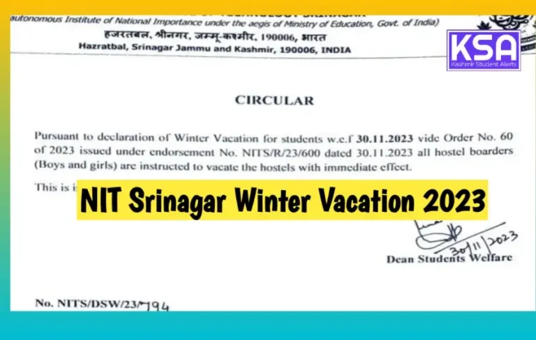 NIT Srinagar Announces Winter Vacation, check here