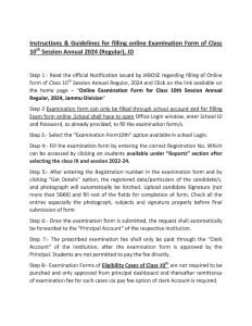 JKBOSE Class 10th Important Instructions & Guidelines for filling online Examination Form