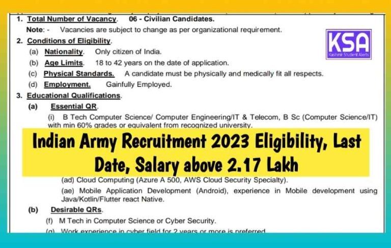 Indian Army Recruitment 2023 Eligibility, Last Date, Salary above 2.17 Lakh