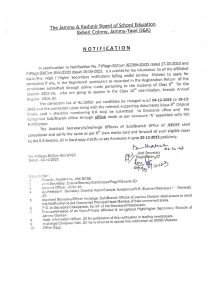 JKBOSE Notification regarding correction in registered particulars for the recorded students of Class 9th for the Session 2022-24