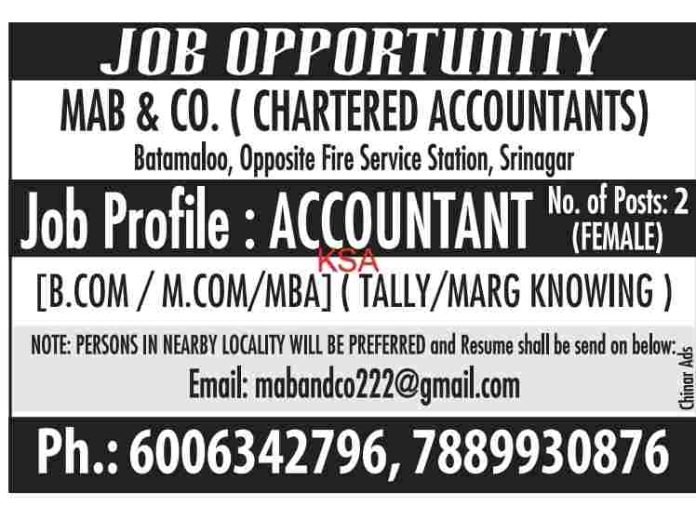 Accountant Jobs in Srinagar 