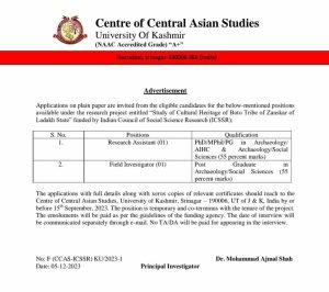 University Of Kashmir Recruitment 2023