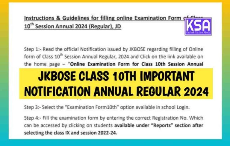 JKBOSE Class 10th Online Submission forms Important Instructions and Guidelines