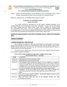 JKBOPEE Entrance Test for admission to M.Sc Technology Courses