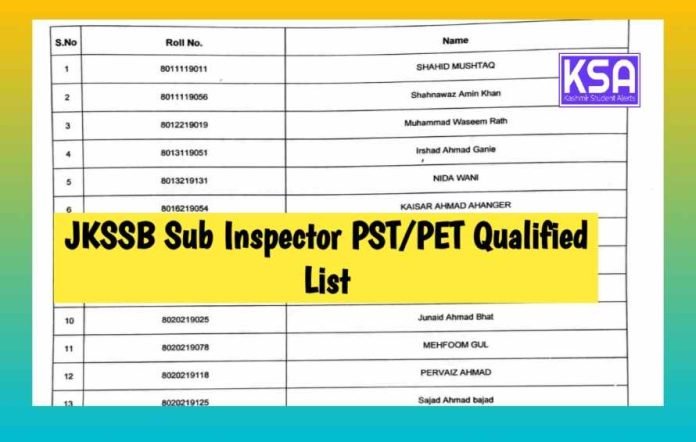 JKSSB list of candidates who have SI PET/PST