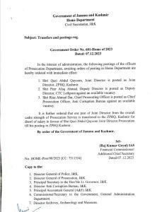 Transfer and Postings in J&K Prosecution Department
