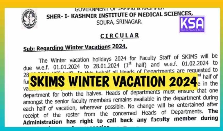 SKIMS announces winter vacation 2024 for faculty members from January 01