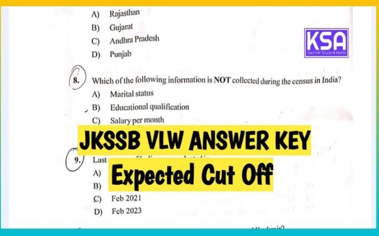 JKSSB VLW Answer Key 2023, Expected Cut off PDF Download 