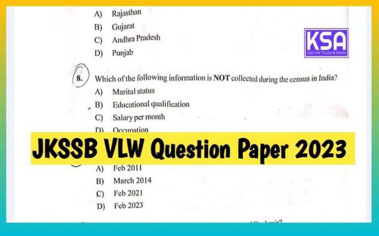 JKSSB VLW Question Paper 2023 PDF Download