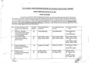 JKBOSE Minor Correction Important Notifications for Class 10th 11th 12th