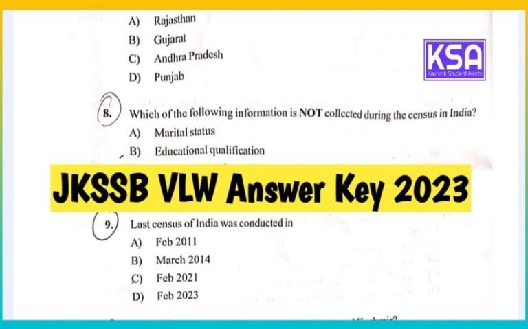 JKSSB VLW Answer Key 2023 Download PDF Panchayat Secretary