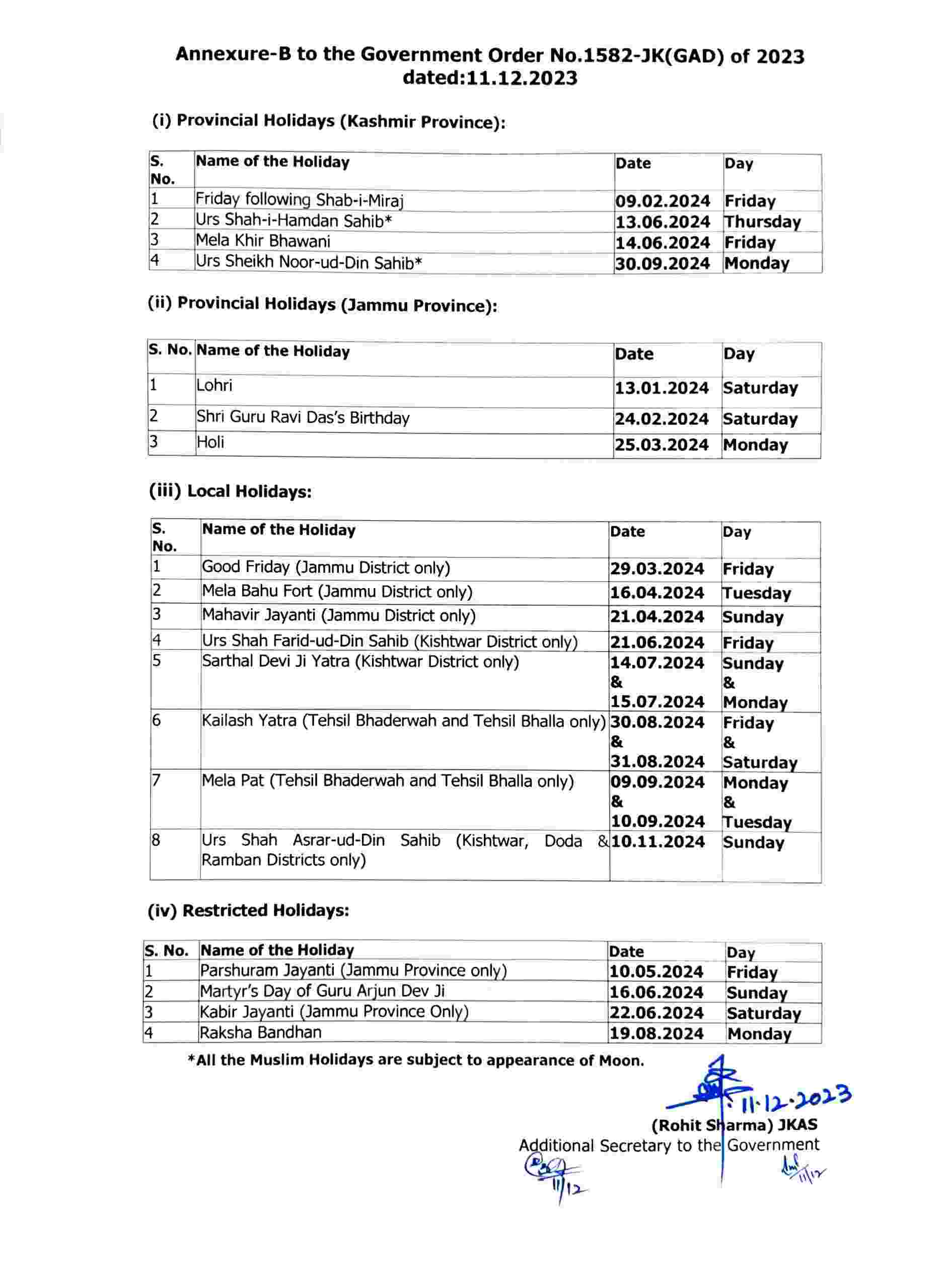 Holidays Calendar 2024 Jammu Kashmir Download List