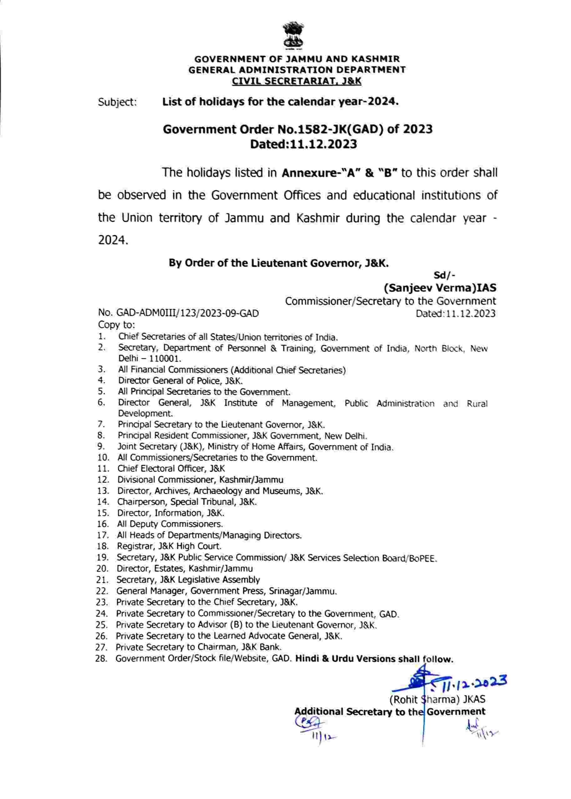 List of Holidays in 2024 Jammu Kashmir Holidays Calendar 2024