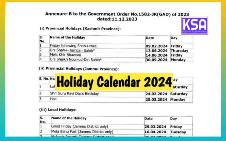 Holidays Calendar 2024 Jammu Kashmir Download List