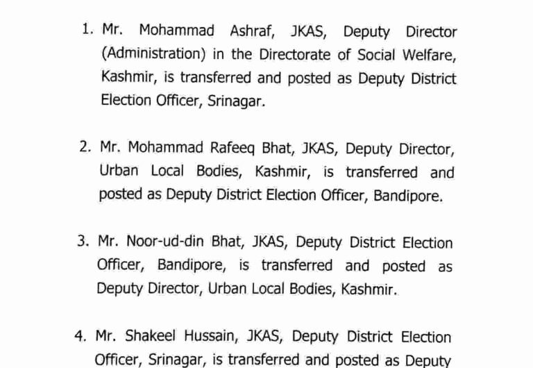 Government Orders transfers and postings of JKAS officers, read order here