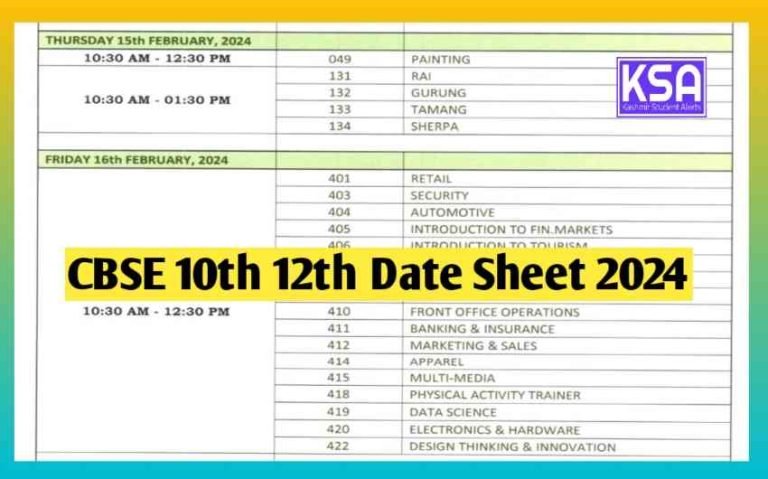 CBSE 10th 12th Date Sheet 2024 Released Download Pdf @cbse.gov.in 