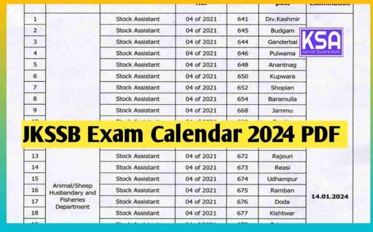 JKSSB Exam Calendar 2024 PDF Download Link @jkssb.nic.in