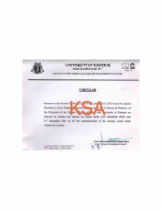 Kashmir University Issues Notification on Mandatory Online Classes for Private Colleges