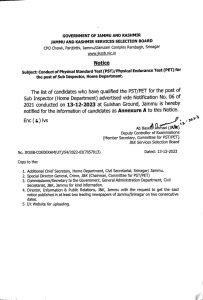 JKSSB Sub Inspector PST/PET 146 Candidates Qualified Download List