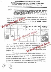 JKSSB Selection List for Deputy Inspector Fisheries/Equivalent posts Download Pdf 1 JKSSB Selection List for Deputy Inspector