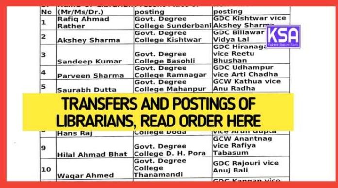 Transfers and Postings of librarians, read order here