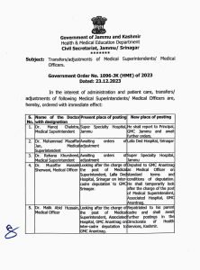 Government Orders Transfers and Adjustments in Medical Staff